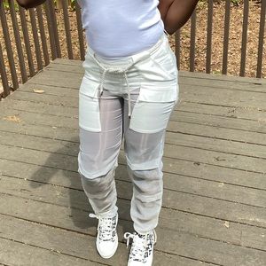 White Organza Cargo Trousers